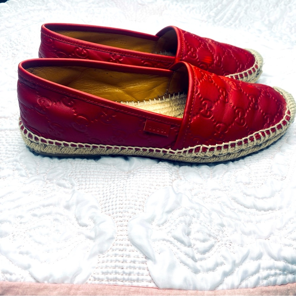 Gucci Red Leather Espadrilles with GG Signature Size 38 - Picture 2 of 10